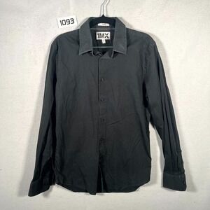 1MX Dress Shirt Men M 15-15.5 Black Cotton Stretch Fitted Career Formal Business